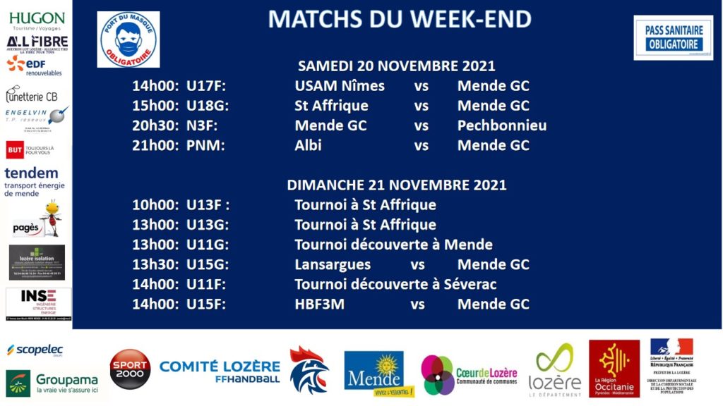 Programme Du Week-end Du 20/21 Novembre - MGC Handball